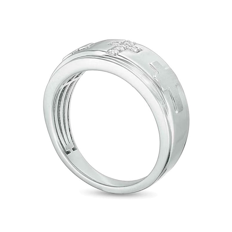 0.07 CT. TW Diamond Trio Cross Ring in 10K White Gold
