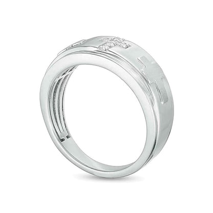0.07 CT. TW Diamond Trio Cross Ring in 10K White Gold