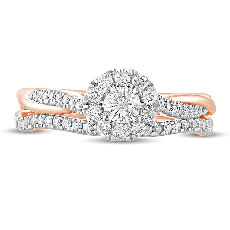 0.5 CT. TW Diamond Frame Twist Shank Bridal Set in 10K Rose Gold