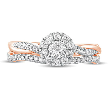 0.5 CT. TW Diamond Frame Twist Shank Bridal Set in 10K Rose Gold