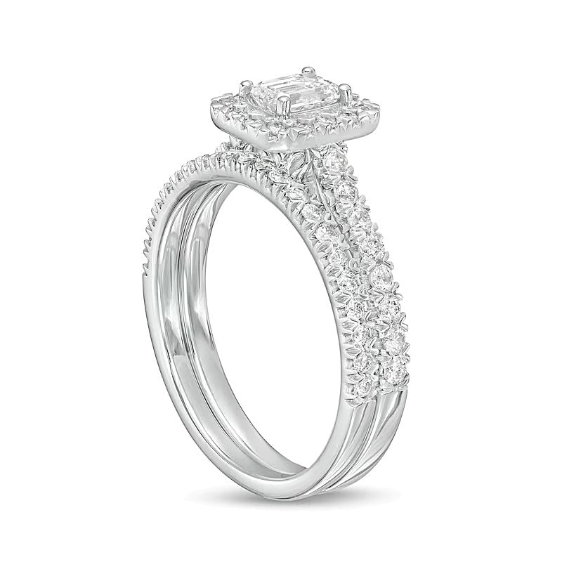 1.0 CT. TW Emerald-Cut Diamond Frame Bridal Set in 10K White Gold