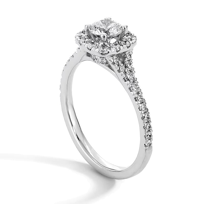 1.0 CT. TW Lab-Grown Diamond Cushion Frame Split Shank Engagement Ring in Platinum (F/SI2)
