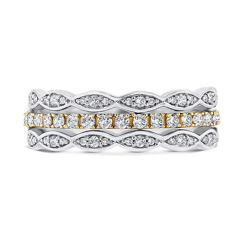 0.38 CT. TW Marquise Multi-Diamond Triple Row Stacked Ring in 10K Two-Tone Gold