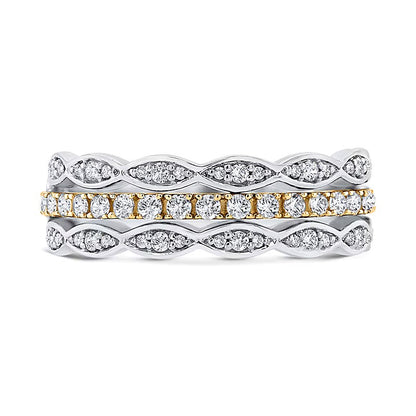 0.38 CT. TW Marquise Multi-Diamond Triple Row Stacked Ring in 10K Two-Tone Gold