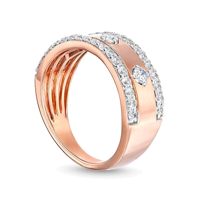 0.75 CT. TW Diamond Edge Center Station Band in 10K Rose Gold