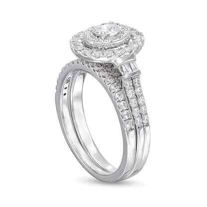 1.0 CT. TW Oval Diamond Double Row Bridal Set in 10K White Gold