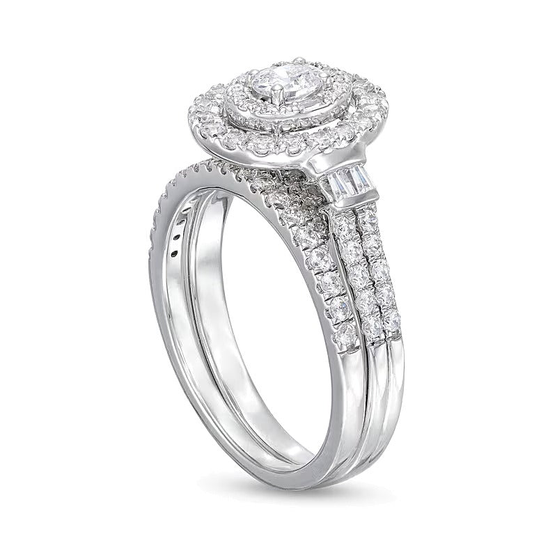 1.0 CT. TW Oval Diamond Double Row Bridal Set in 10K White Gold