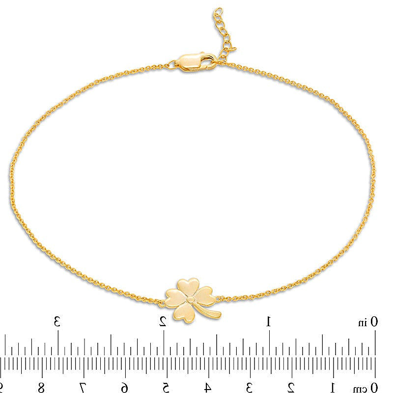 Four-Leaf Clover Anklet in 10K Gold - 10"