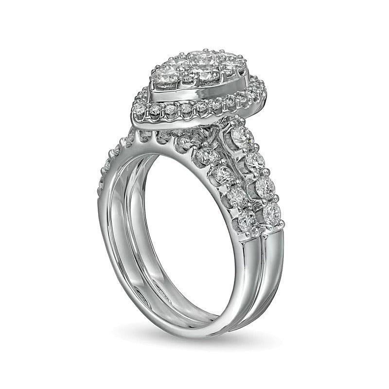 2.0 CT. TW Pear-Shaped Multi-Diamond Frame Bridal Set in 14K White Gold