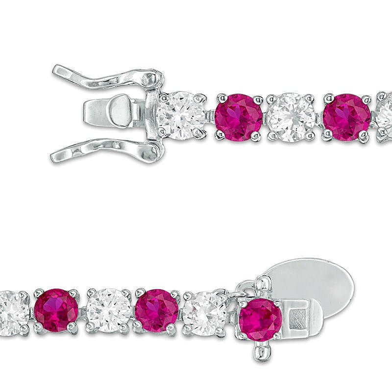 4.0mm Lab-Created Ruby and White Sapphire Alternating Tennis Bracelet in Sterling Silver - 7.25"
