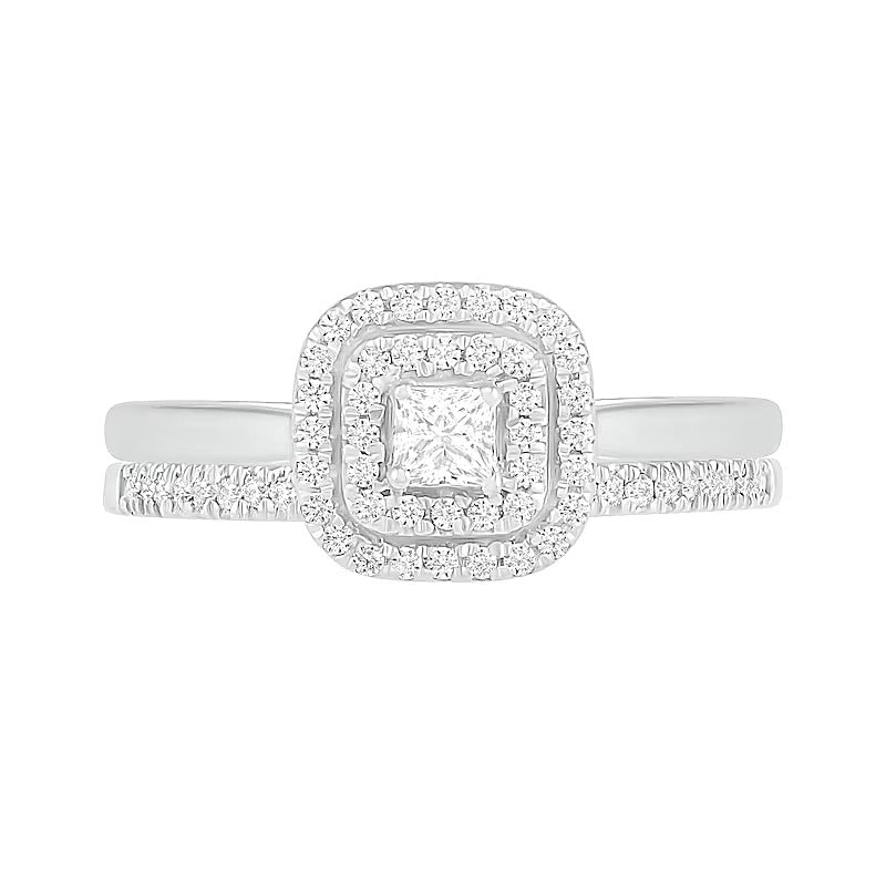 0.38 CT. TW Princess-Cut Diamond Double Cushion Frame Bridal Set in 10K White Gold