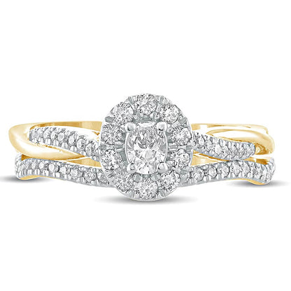 0.5 CT. TW Oval Diamond Frame Twist Shank Bridal Set in 10K Gold