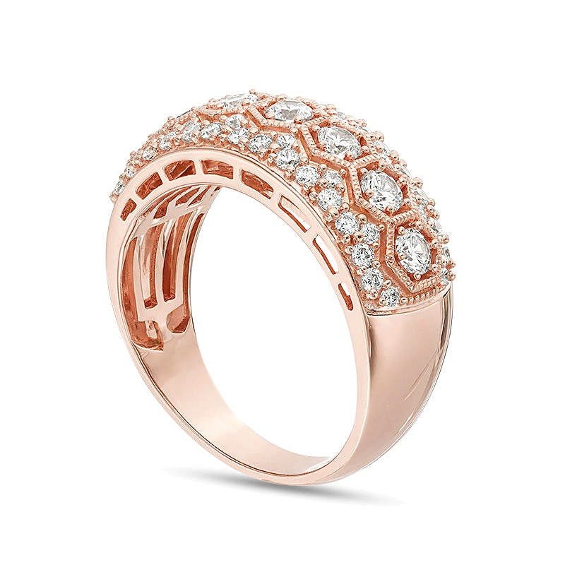 1.0 CT. TW Diamond Seven Stone Hexagon Frame Vintage-Style Anniversary Band in 10K Rose Gold