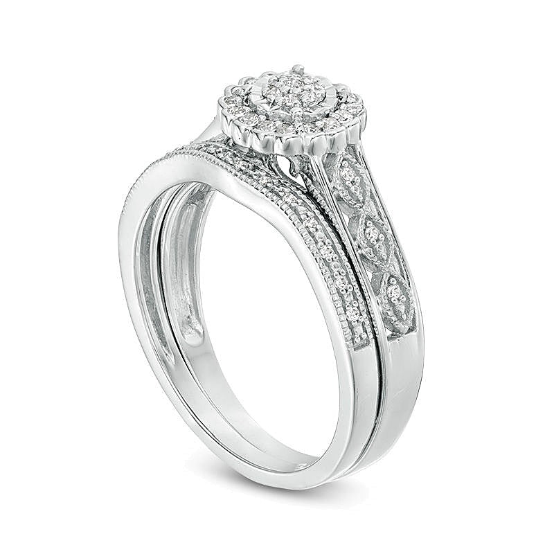 0.2 CT. TW Composite Diamond Flower Frame Vintage-Style Bridal Set in Sterling Silver