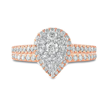 1.0 CT. TW Composite Pear Diamond Frame Bridal Set in 10K Rose Gold