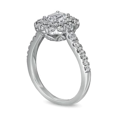 1.5 CT. TW Emerald-Cut Diamond Double Scallop Frame Engagement Ring in 14K White Gold (I/SI2)