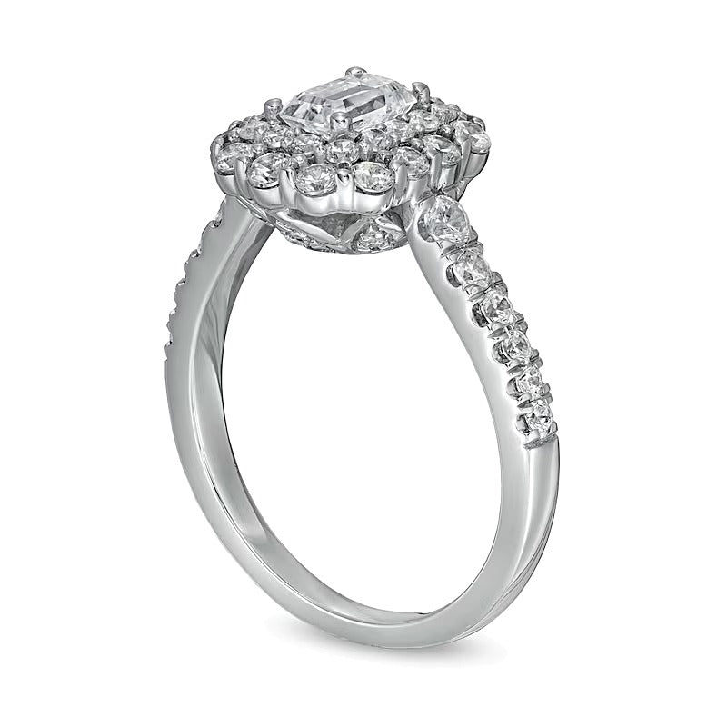 1.5 CT. TW Emerald-Cut Diamond Double Scallop Frame Engagement Ring in 14K White Gold (I/SI2)