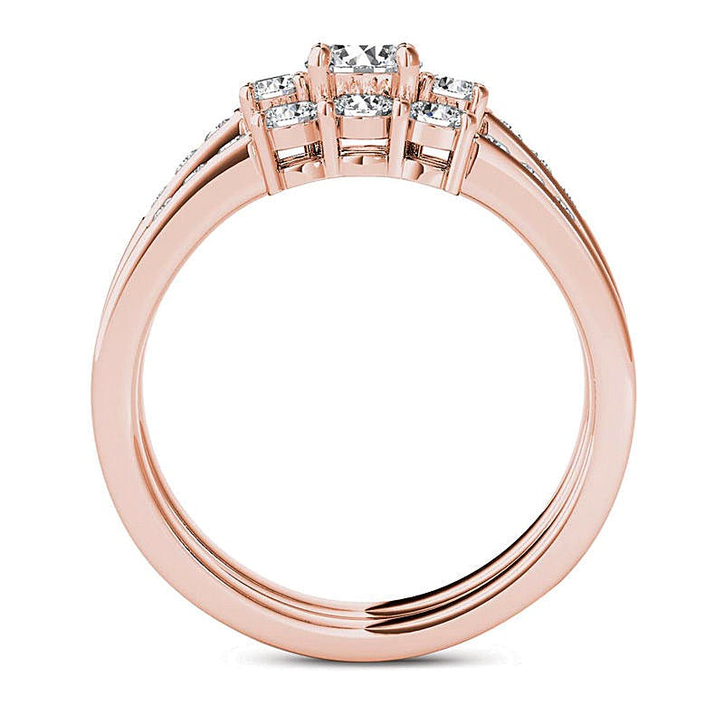 1.0 CT. TW Diamond Three Stone Bridal Set in 14K Rose Gold