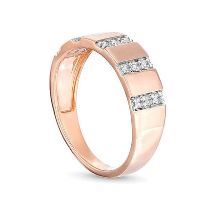 0.25 CT. TW Diamond Trio Linear Row Band in 10K Rose Gold