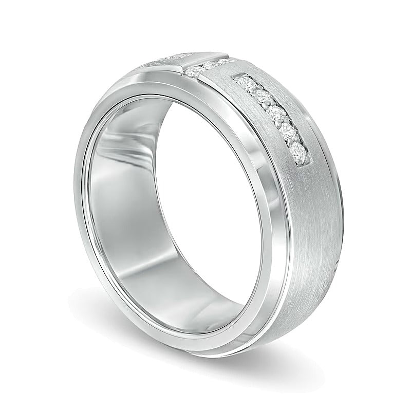Triton 0.33 CT. TW Diamond Art Deco Comfort Fit Wedding Band in Tungsten
