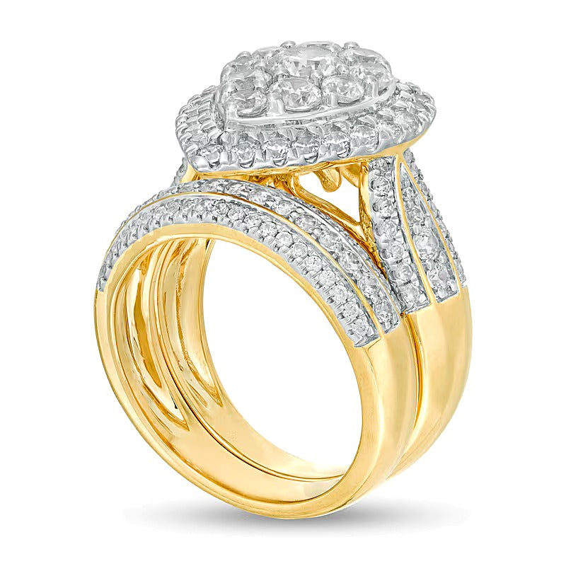 2.5 CT. TW Multi-Diamond Pear-Shaped Multi-Row Bridal Set in 10K Gold