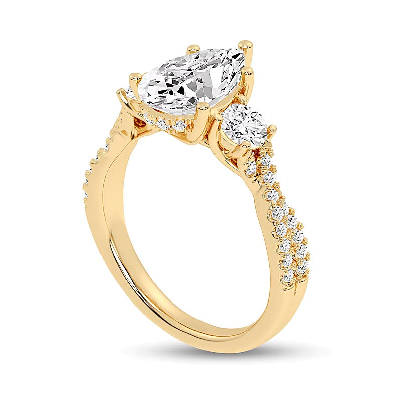 2.75 CT. TW Pear-Shaped Lab-Grown Diamond Three Stone Engagement Ring in 14K Gold (F/SI2)