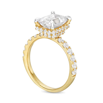 3.88 CT. TW Emerald-Cut Lab-Grown Diamond Hidden Frame Engagement Ring in 14K Gold (I/SI2)