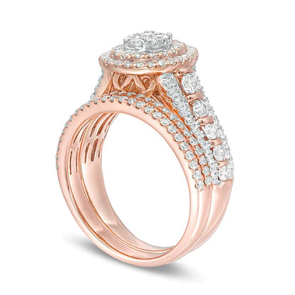 1.5 CT. TW Composite Diamond Double Oval Frame Multi-Row Bridal Set in 10K Rose Gold