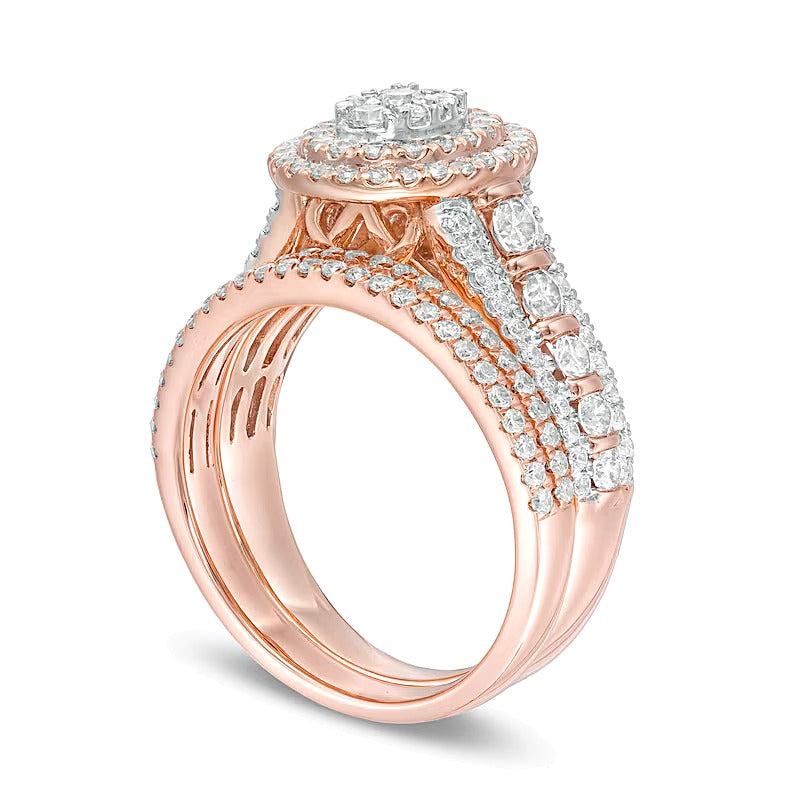 1.5 CT. TW Composite Diamond Double Oval Frame Multi-Row Bridal Set in 10K Rose Gold