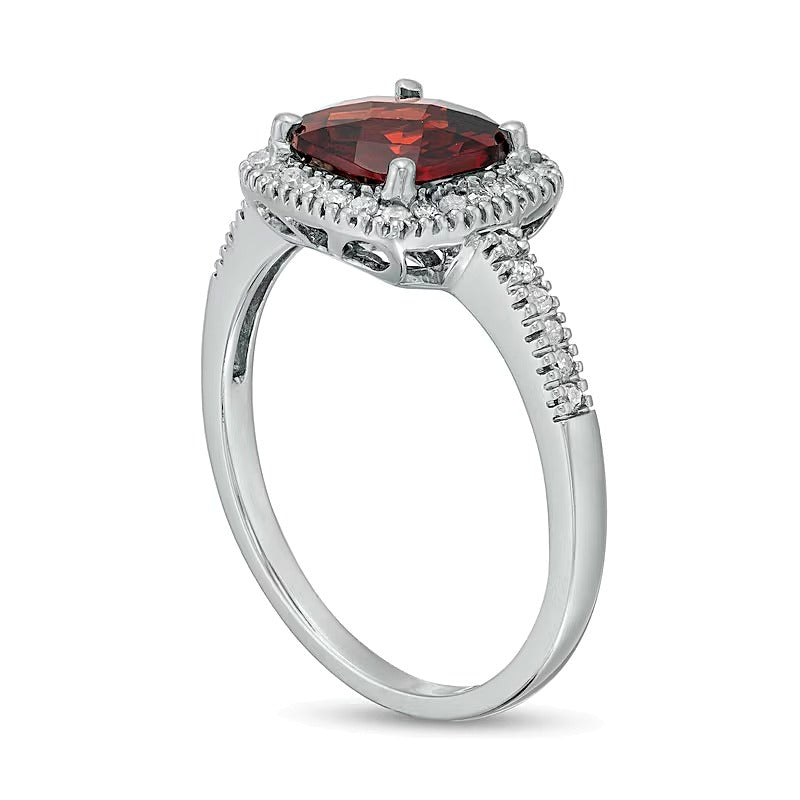 7.0mm Cushion-Shaped Garnet and 0.2 CT. TW Diamond Frame Ring in 10K White Gold