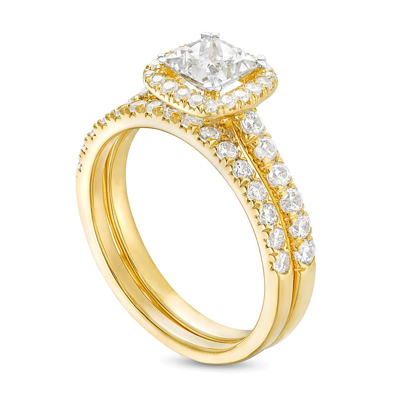 1.75 CT. TW Princess-Cut Lab-Grown Diamond Cushion Frame Bridal Set in 14K Gold (I/SI2)
