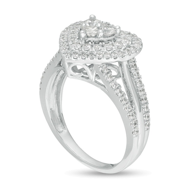 1.0 CT. TW Heart-Shaped Multi-Diamond Double Frame Split Shank Ring in 10K White Gold