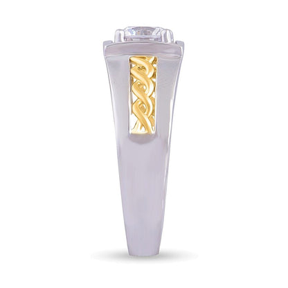 1.0 CT. TW Diamond Solitaire Braid Signet-Style Ring in 10K Two-Tone Gold
