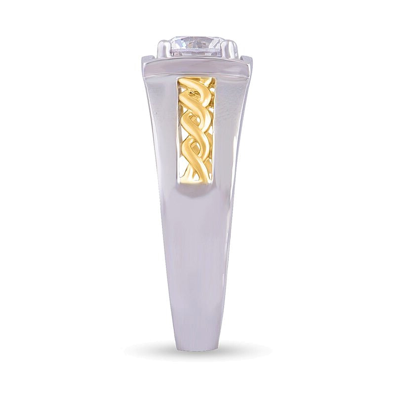 1.0 CT. TW Diamond Solitaire Braid Signet-Style Ring in 10K Two-Tone Gold