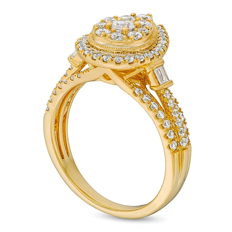 1.0 CT. TW Multi-Diamond Pear Frame Engagement Ring in 14K Gold