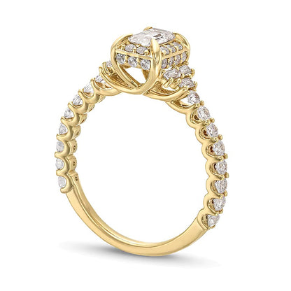 1.25 CT. TW Emerald-Cut Diamond Frame Tri-Sides Engagement Ring in 14K Gold