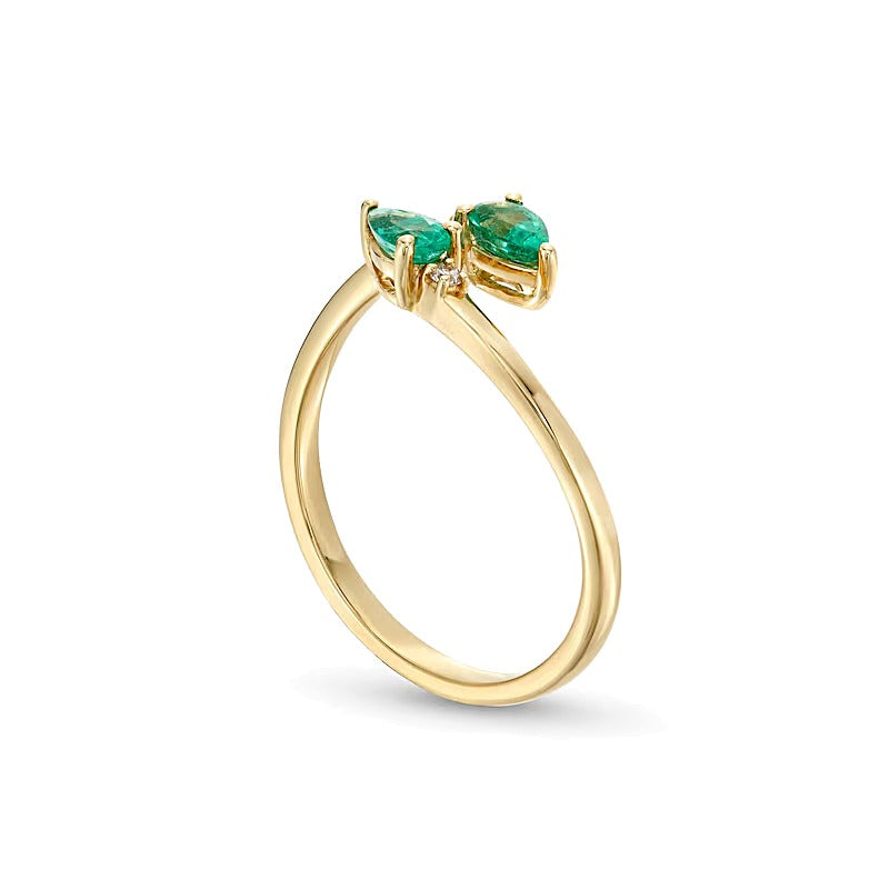 Pear-Shaped Emerald and Diamond Accent Bypass Open Wrap Ring in 10K Gold