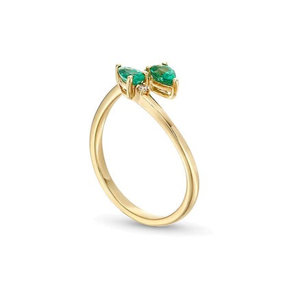 Pear-Shaped Emerald and Diamond Accent Bypass Open Wrap Ring in 10K Gold
