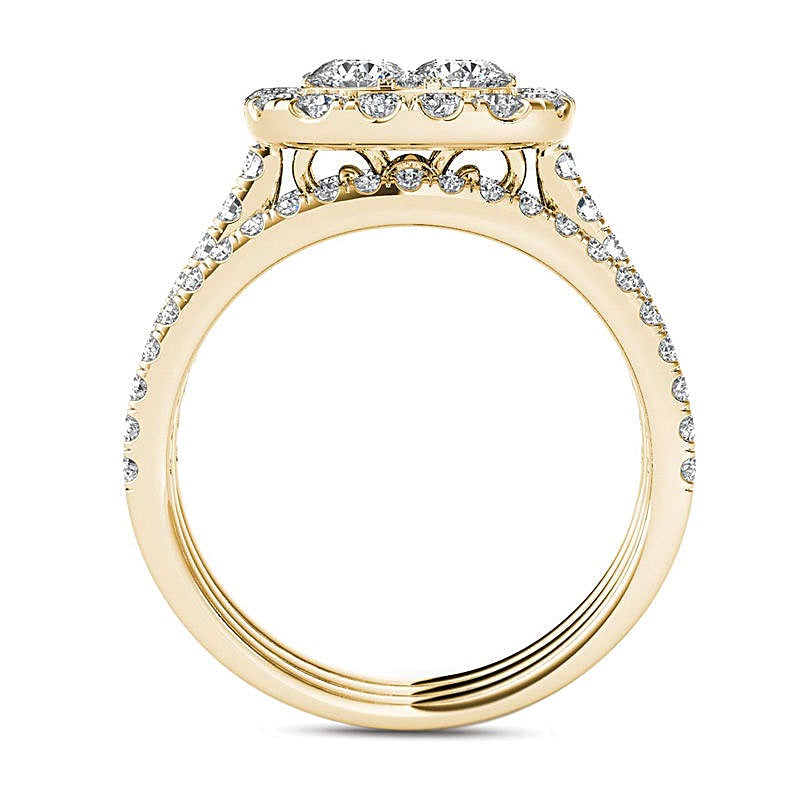 2.0 CT. TW Multi-Diamond Cushion Frame Bridal Set in 14K Gold