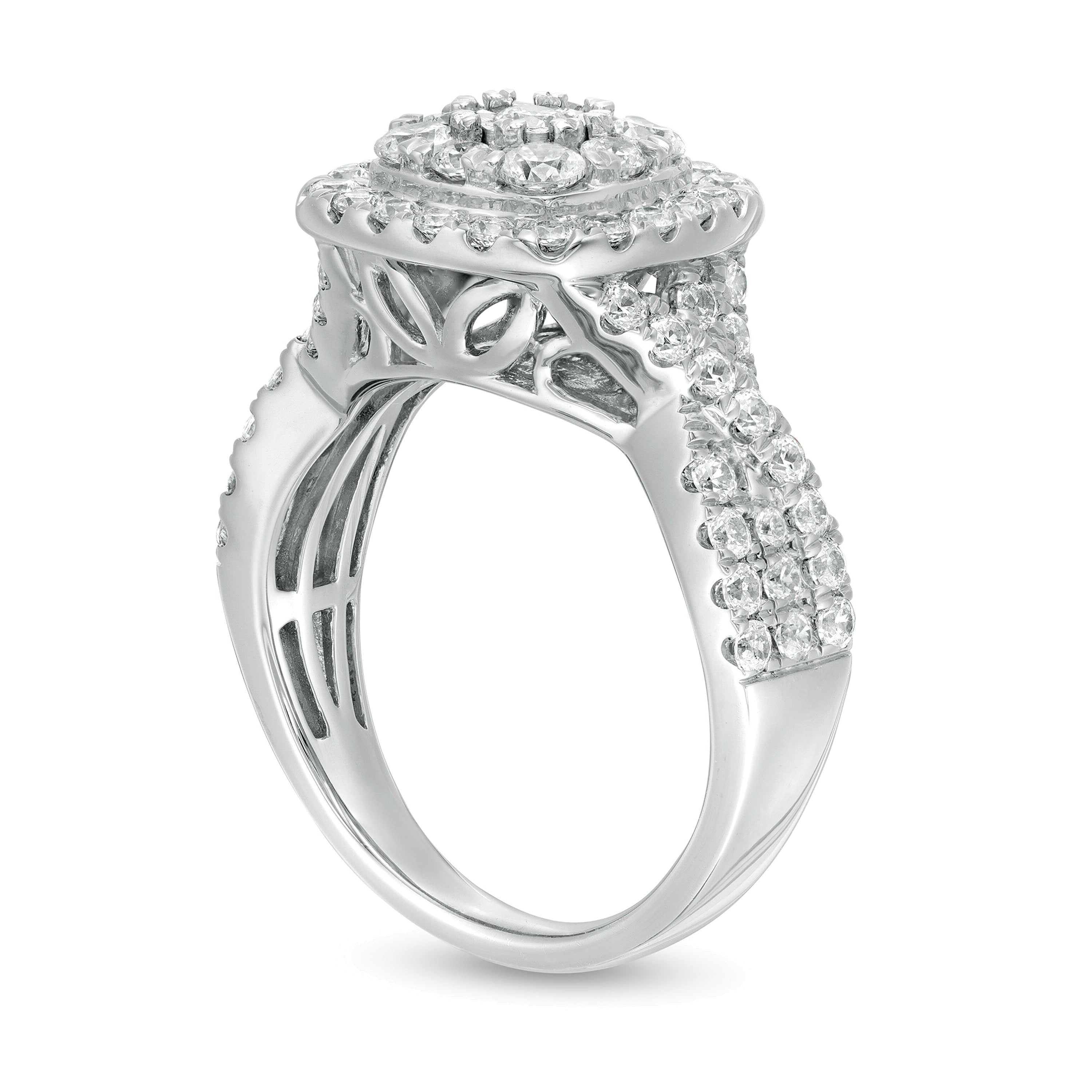 1.63 CT. TW Diamond Double Cushion Frame Twist Shank Engagement Ring in 10K White Gold