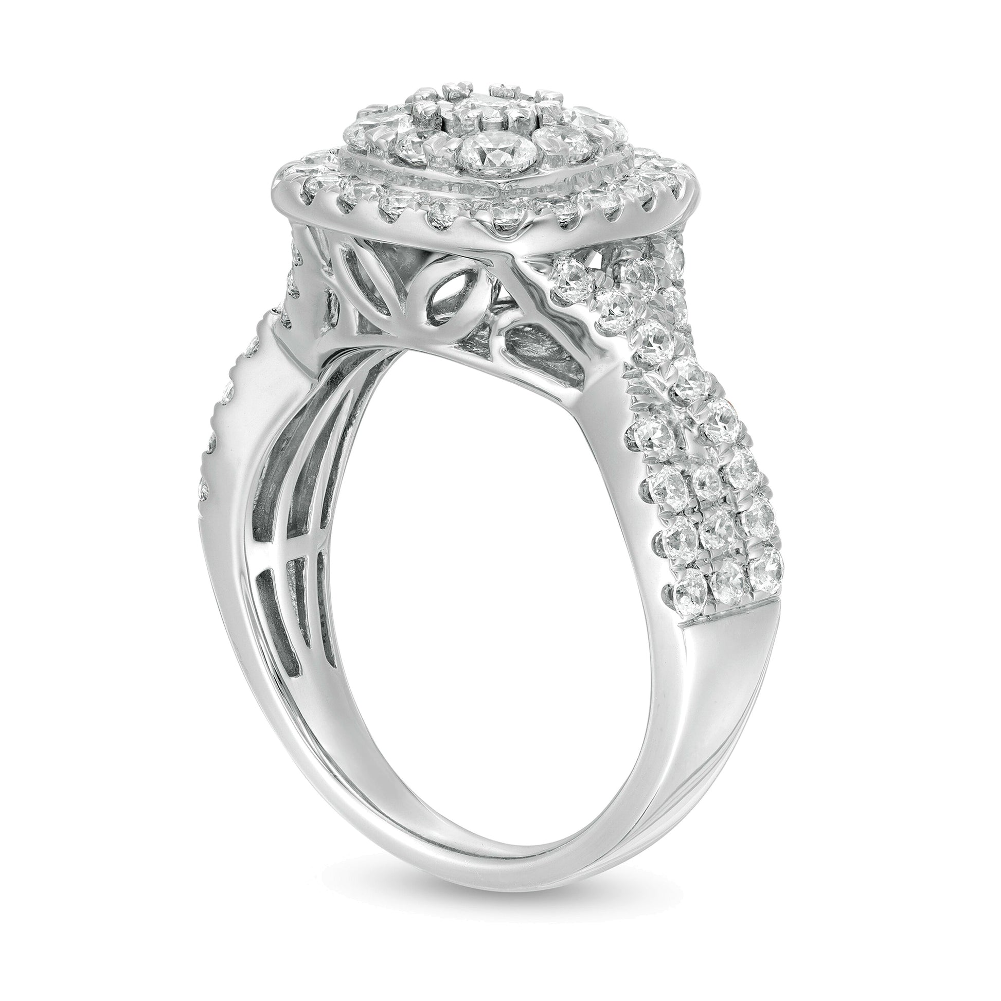 1.63 CT. TW Diamond Double Cushion Frame Twist Shank Engagement Ring in 10K White Gold