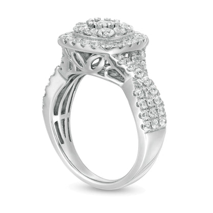 1.63 CT. TW Diamond Double Cushion Frame Twist Shank Engagement Ring in 10K White Gold