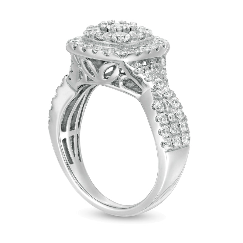 1.63 CT. TW Diamond Double Cushion Frame Twist Shank Engagement Ring in 10K White Gold