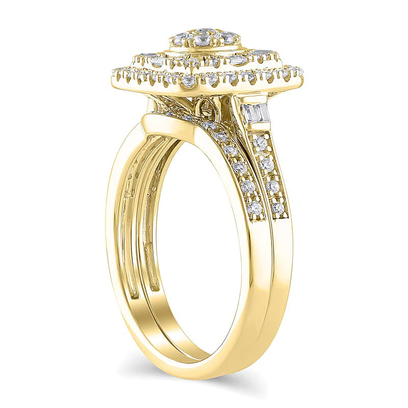 0.5 CT. TW Multi-Diamond Cushion Frame Bridal Set in 10K Gold