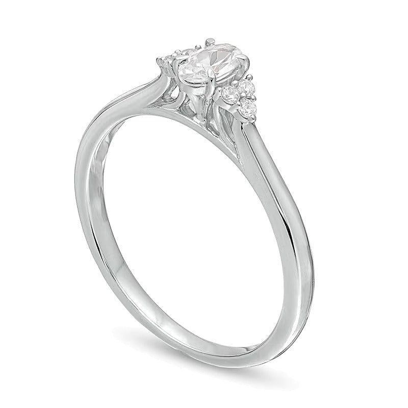 0.38 CT. TW Oval Diamond Tri-Sides Engagement Ring in 10K White Gold