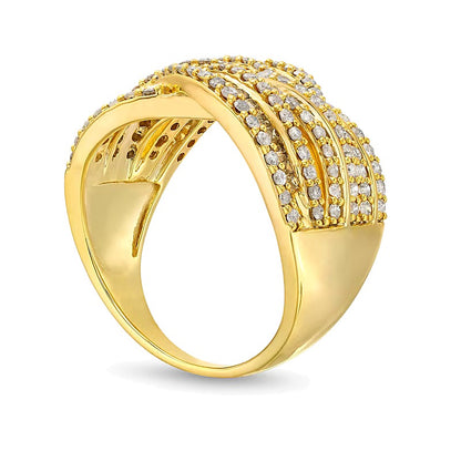 1.0 CT. TW Baguette and Round Diamond Layered Overlay Band in 10K Gold