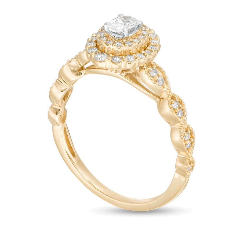 0.38 CT. TW Oval Diamond Double Frame Art Deco Vintage-Style Engagement Ring in 10K Gold