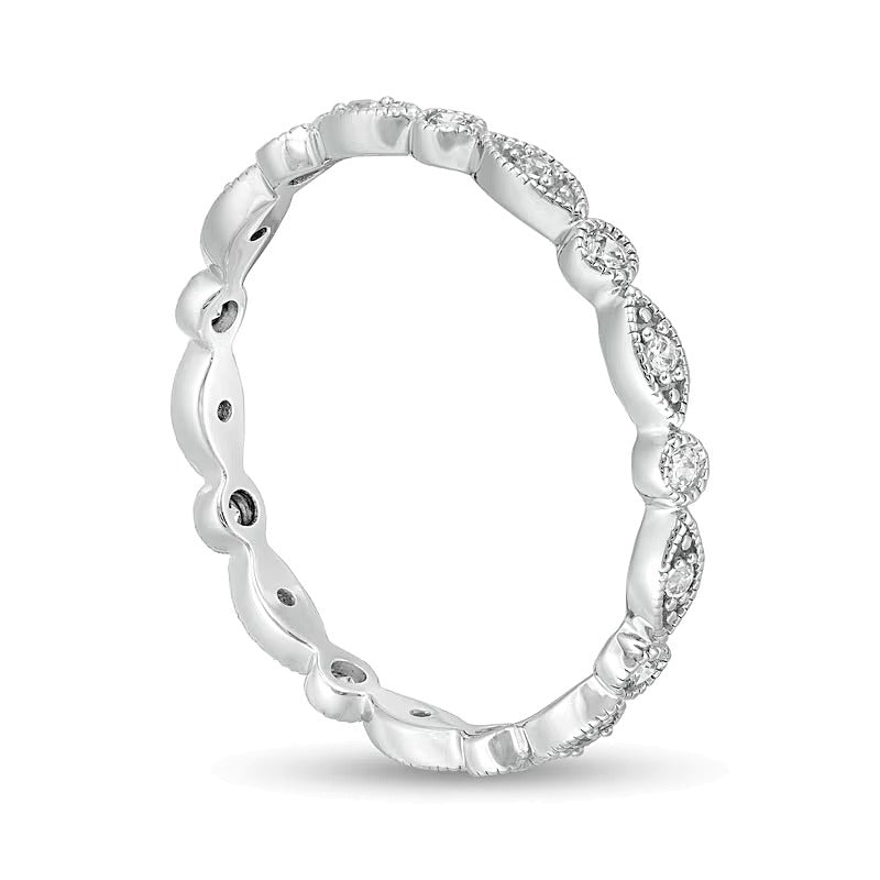 0.2 CT. TW Diamond Marquise and Circle Alternating Vintage-Style Eternity Anniversary Band in 10K White Gold