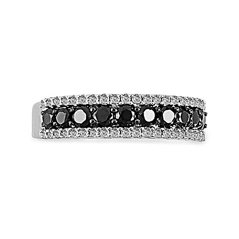 1.0 CT. TW Enhanced Black and White Diamond Stripe Band in 10K White Gold