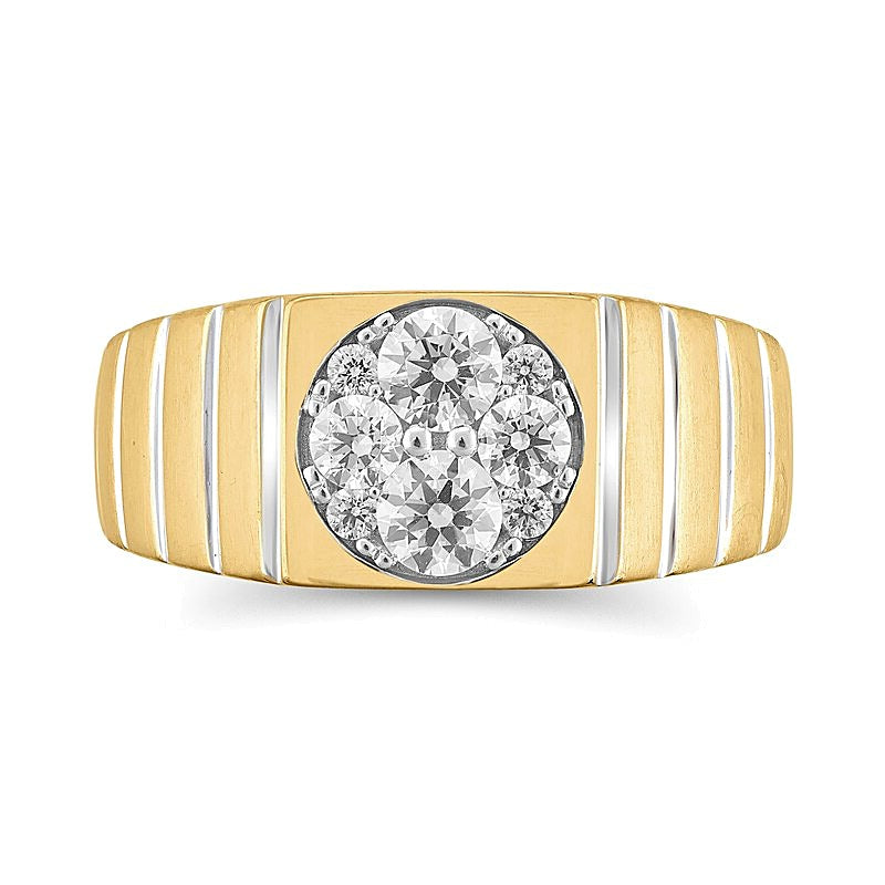1.0 CT. TW Multi-Diamond Square-Top Ribbed Shank Ring in 14K Two-Tone Gold